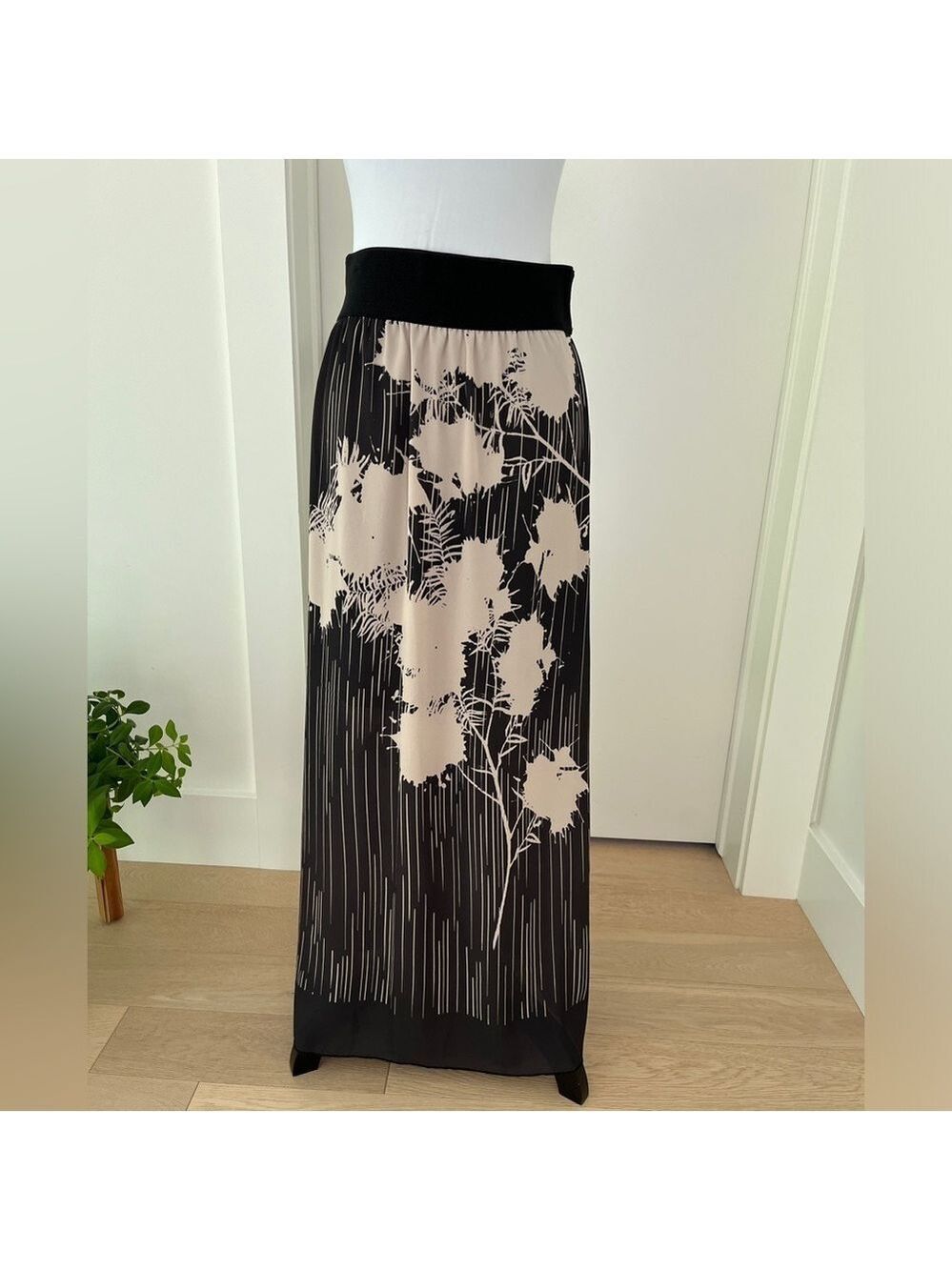 LAPIS Maxi Skirt Elastic Waist Botanical Abstract Print Sheer Flowy Whimsigoth